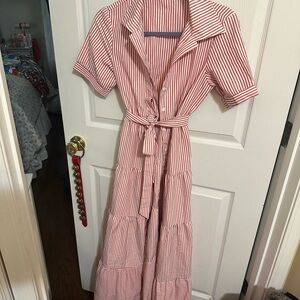 Red and White Striped Maxi Dress